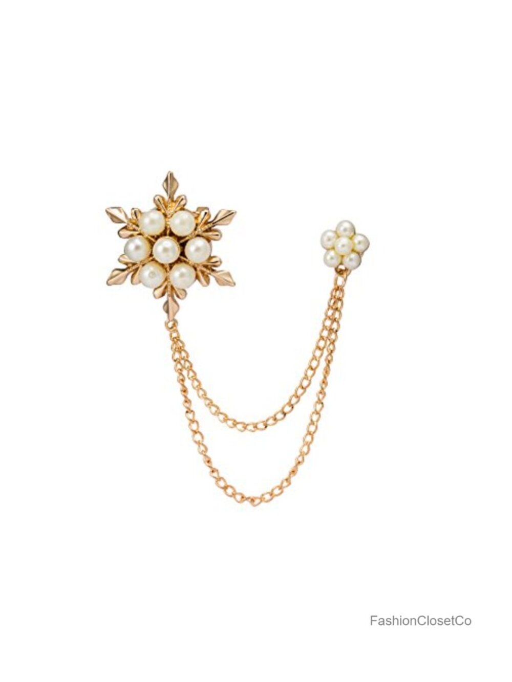 Star Flower Brooch Lapel Pin with Hanging Chain Alloy Suit Coat Accessory
